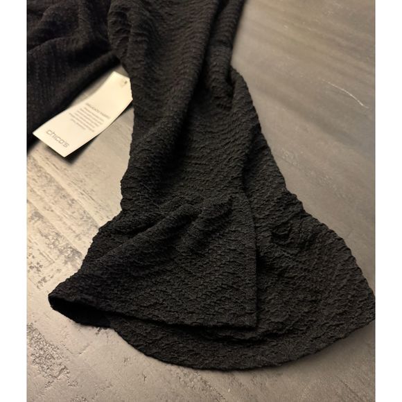 Chico's Scoop Neck Layered Ruffle Sleeves Black Dress Stretch - Sz 3 (XL/16) - Picture 9 of 16